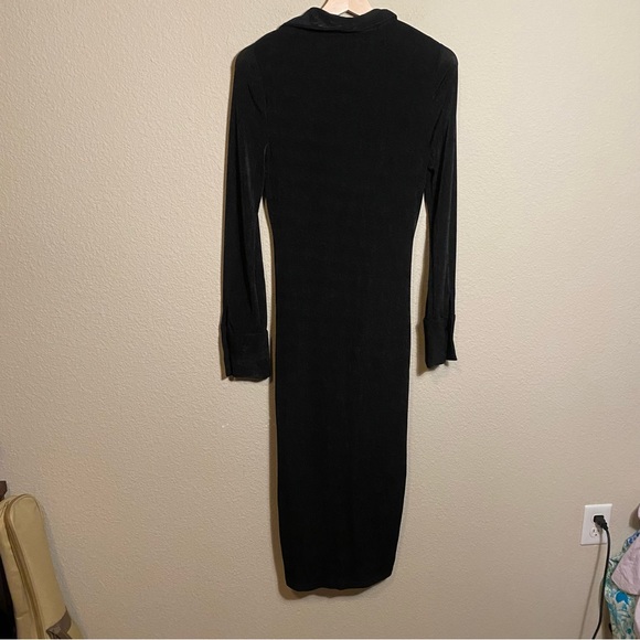 Isalis black long sleeve collared ruched midi dress - Picture 4 of 6